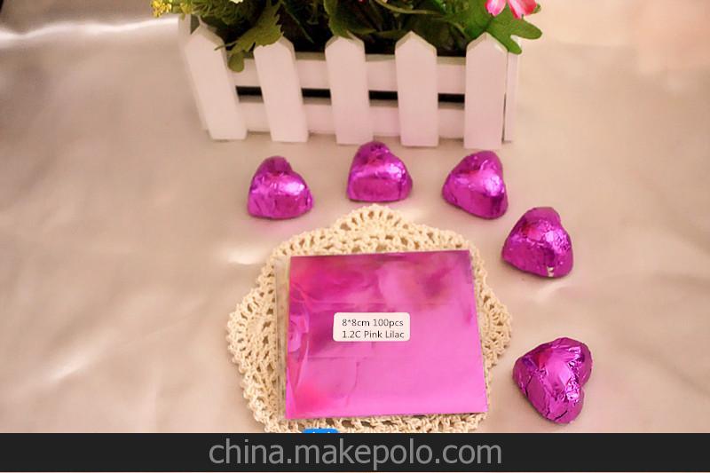 手工巧克力包装纸 铝箔纸 巧克力包装锡纸 锡箔纸：8*8cm 紫粉色