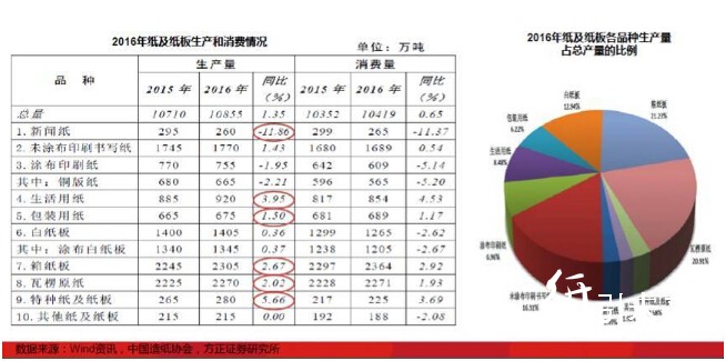 2016年纸及纸板生产和消费情况