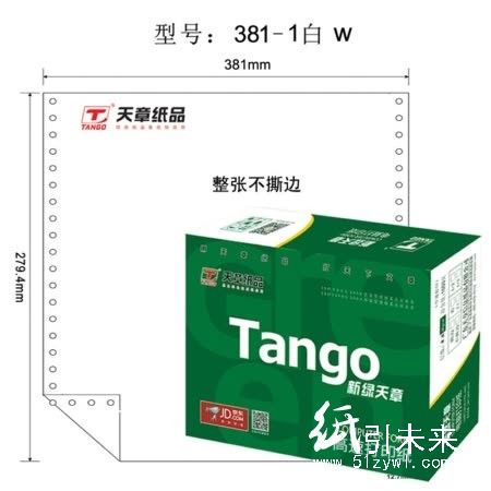 天章（TANGO）新绿天章381-1单层整张132列 70克高速电脑打印纸（不撕边 2000页/箱 全白）
