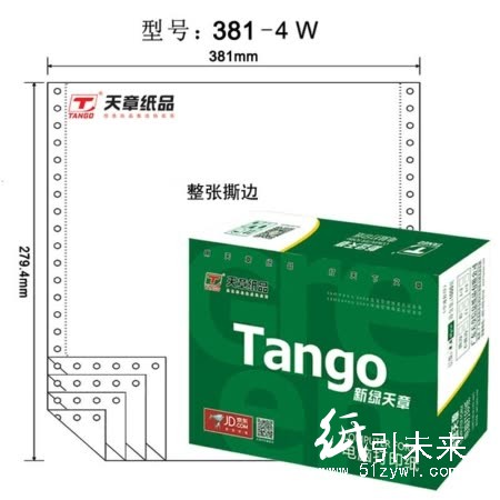 天章（TANGO）多彩天章新绿381-4S四层整张132列 电脑打印纸（撕边 1000页/箱 全白）