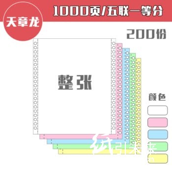 天章龙电脑打印纸增值税清单三联发票针式1000页 五联一、二等分