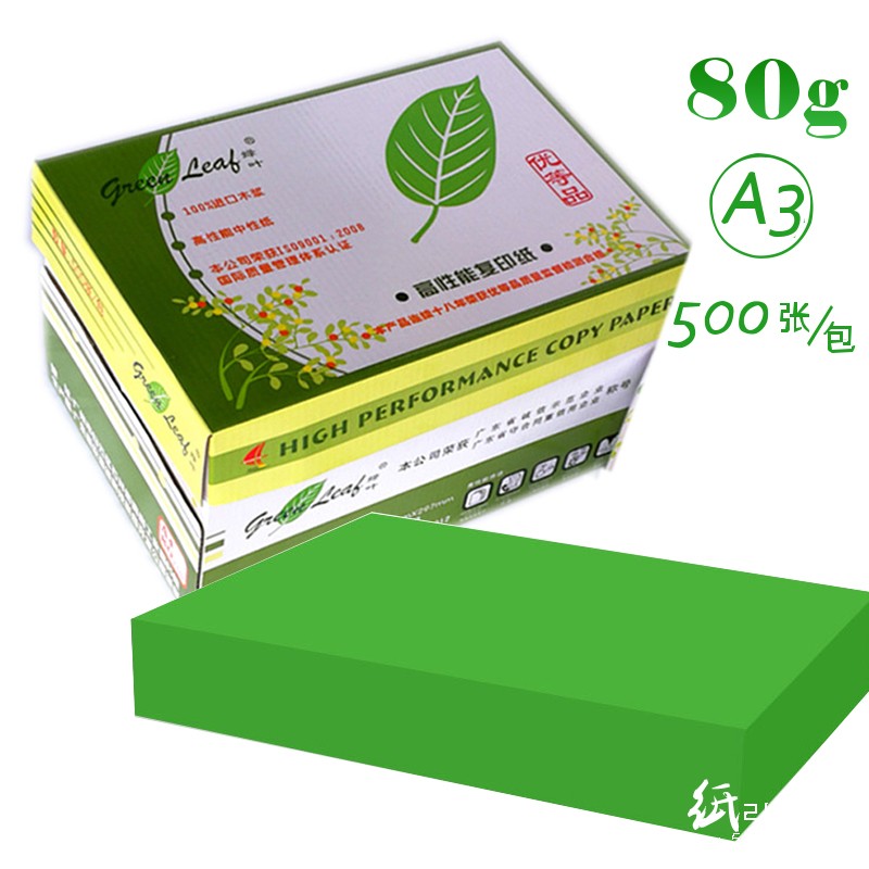 绿叶（GreenLeaf） 彩色复印纸 A3 80g 500p 绿色