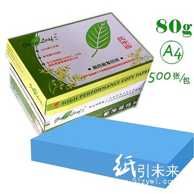 绿叶（GreenLeaf）A4 80g 彩色复印纸 500张/包 10包/箱 整箱价 蓝色